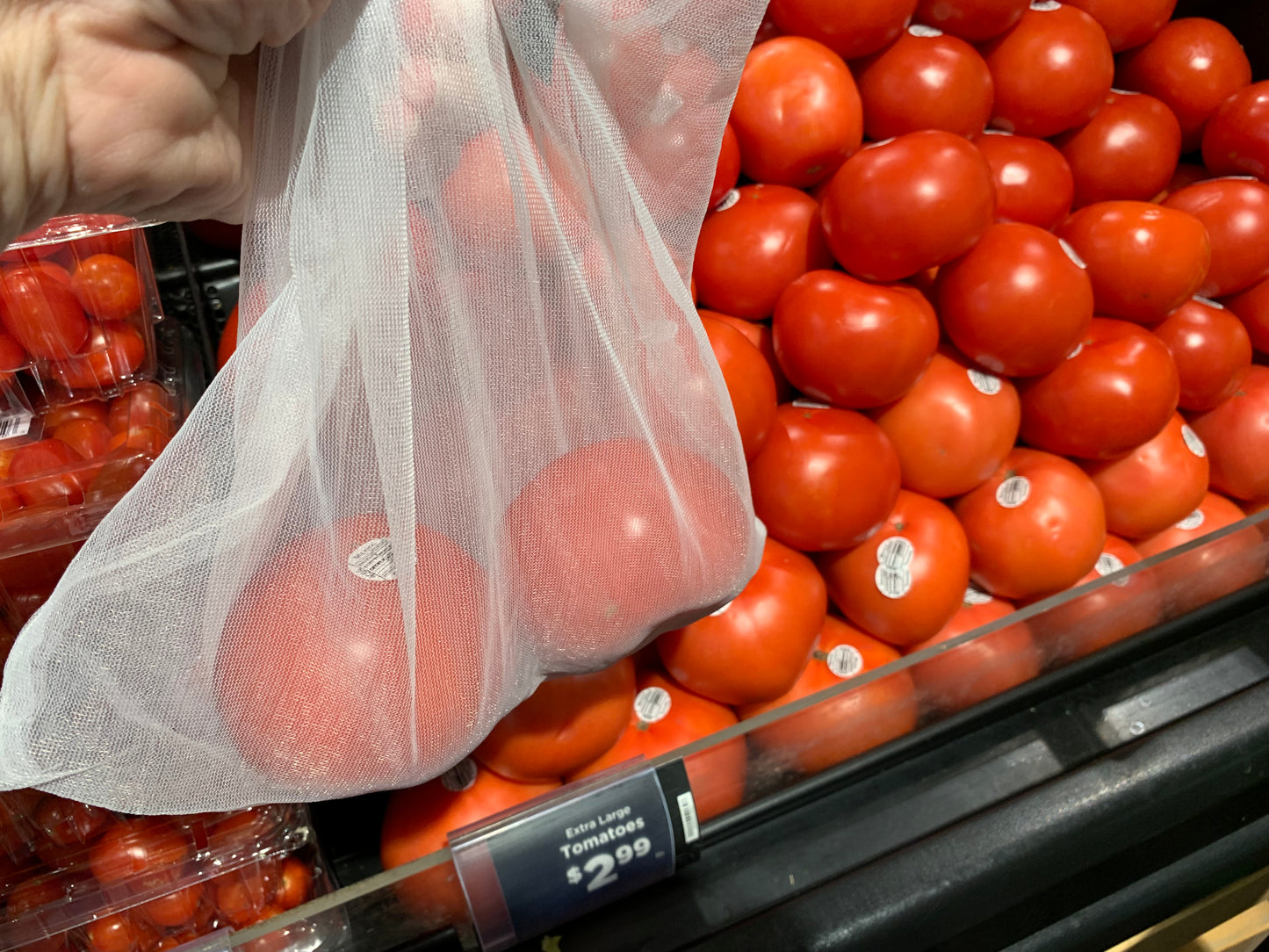 One Size to fit ALL your veggies and STOP SINGLE USE PLASTIC BAG WASTE. Made with Fine Mesh. Can Wash Your Produce and Store Veggies Right In The Bag! Machine Washable Produce Bag. Durable. Eco-Friendly. Light-Weight. Great for Tomatoes!