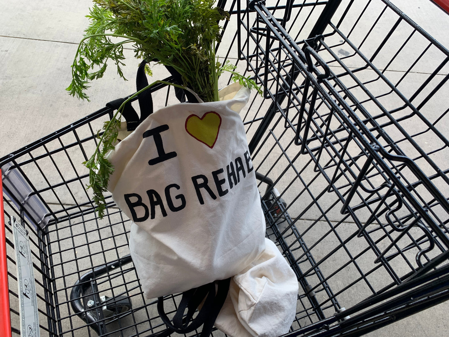 	Each Bag Has Been Custom Designed. Every Bag is Sewn by Hand and Made In The USA from Recycled Cotton and Recycled Plastic Bottles.  25-inch handles allow you to easily carry your bag over your shoulder. 13-inch handles for your hands. Take it to the Beach. Take it to the Library. Take it to School. Take it to Work. Take it to the Mall. Take it Shoe Shopping. Take it to the Dog Park.  Take it Anywhere! Have FUN with your new Completely Green Eco-Friendly Bag Rehab Grocery Bag - It's Not Just For Groceries!